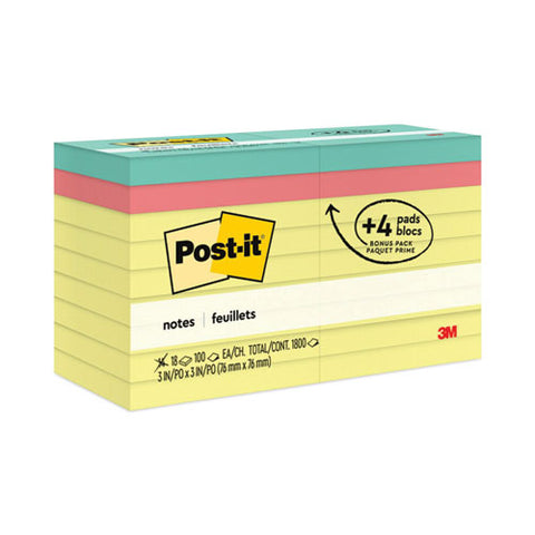 Original Pads Assorted Value Pack, 3 X 3, (14) Canary Yellow, (4) Poptimistic Collection Colors, 100 Sheets/pad, 18 Pads/pack