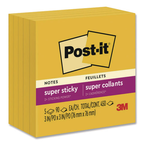 Super Sticky Note Pads In Playful Primary Colors, 3 X 3, Sunnyside, 90 Sheets/pad, 5 Pads/pack