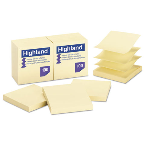 Self-stick Pop-up Notes, 3" X 3", Yellow, 100 Sheets/pad, 12 Pads/pack