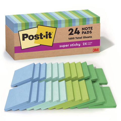 100% Recycled Paper Super Sticky Notes, 3" X 3", Oasis, 70 Sheets/pad, 24 Pads/pack