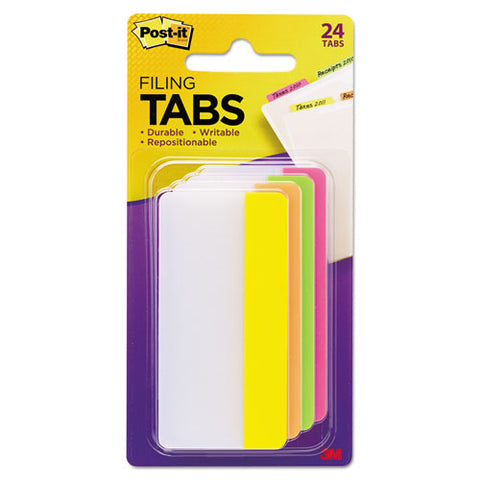 Solid Color Tabs, 1/3-cut, Assorted Bright Colors, 3" Wide, 24/pack
