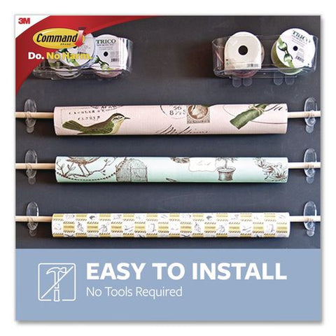 Large Utility Hook, Plastic, Clear, Supports 4 Lb, 3 Hooks And 6 Strips/pack