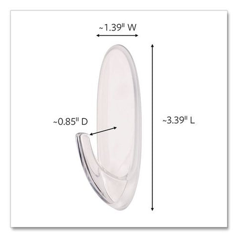 Large Utility Hook, Plastic, Clear, Supports 4 Lb, 3 Hooks And 6 Strips/pack