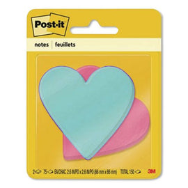 Die-cut Heart Shaped Notepads, 3" X 3", Light Blue/pink, 75 Sheets/pad, 2 Pads/pack