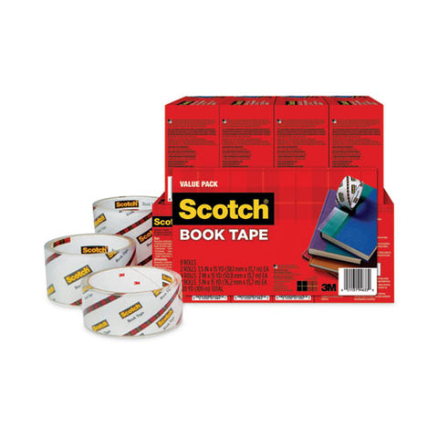 Book Tape Value Pack, 3" Core, (2) 1.5" X 15 Yds, (4) 2" X 15 Yds, (2) 3" X 15 Yds, Clear, 8/pack