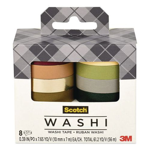 Washi Tape, Solid Earth, 0.39" X 7.69 Yd, Assorted Colors/finishes, 8 Rolls/pack