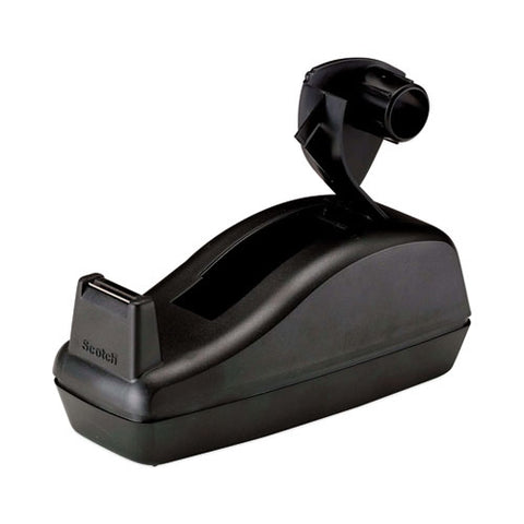 Deluxe Desktop Tape Dispenser, Heavily Weighted, Attached 1" Core, Black