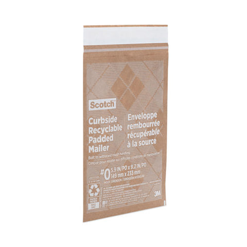 Curbside Recyclable Padded Mailer, #0, Bubble Cushion, Self-adhesive Closure, 7 X 11.25, Natural Kraft, 100/carton