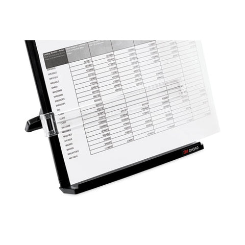 Fold-flat Freestanding Desktop Copyholder, 150 Sheet Capacity, Plastic, Black/silver Clip