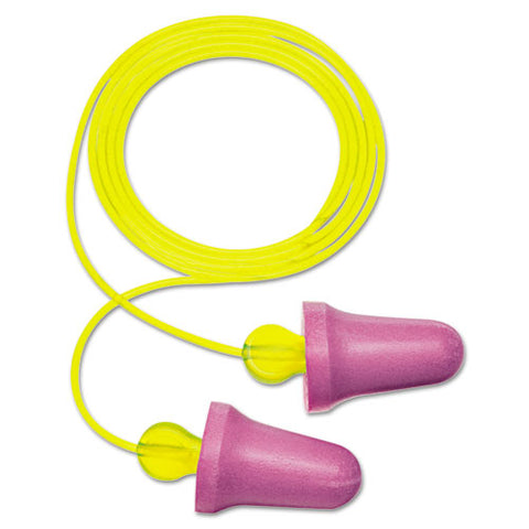 No-touch Push-to-fit Single-use Earplugs, Corded, 29 Db Nrr, Purple/yellow, 100 Pairs