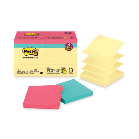 Original Pop-up Notes Value Pack, 3 X 3, (14) Canary Yellow, (4) Poptimistic Collection Colors, 100 Sheets/pad, 18 Pads/pack