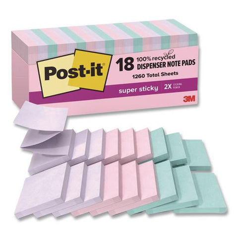 Recycled Pop-up Notes In Wanderlust Pastel Colors, Cabinet Pack, 3" X 3", Assorted Colors, 70 Sheets/pad, 18 Pads/pack