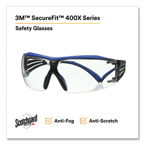 Securefit Protective Eyewear, 400 Series, Blue/gray Plastic Frame, Clear Polycarbonate Lens