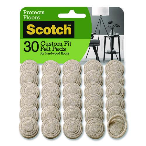 Custom Fit Felt Pads, 1.5" Dia, Beige, 30/pack