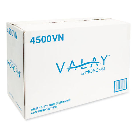 Valay Interfolded Napkins, 2-ply, 6.5 X 8.25, White, 500/pack, 12 Packs/carton