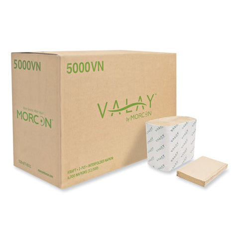 Valay Interfolded Napkins, 2-ply, 6.5 X 8.25, Kraft, 6,000/carton