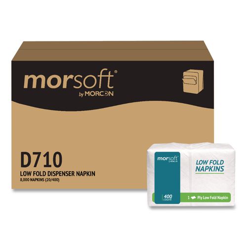 Morsoft Low Fold Dispenser Napkins, 1-ply, 3.5 X 5, White, 400/pack, 20 Packs/carton