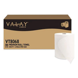 Valay Universal Hardwound Premium Roll Towel, 1-ply, 8" X 800 Ft, White, 6 Rolls/carton