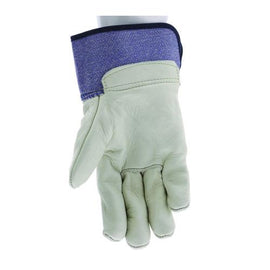 Grain Leather Palm Gloves, Gunn Cut, Wing Thumb, Medium, Blue Striped/white, 12 Pairs