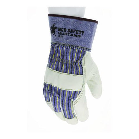 Grain Leather Palm Gloves, Gunn Cut, Wing Thumb, Medium, Blue Striped/white, 12 Pairs