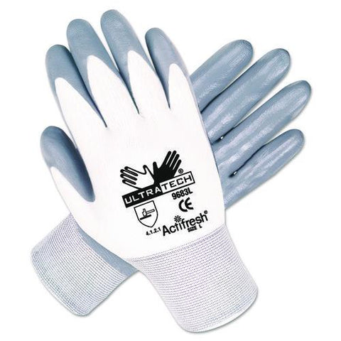 Ultra Tech Nitrile-coated Gloves, En388: 4121, Medium, White/gray, 12 Pairs