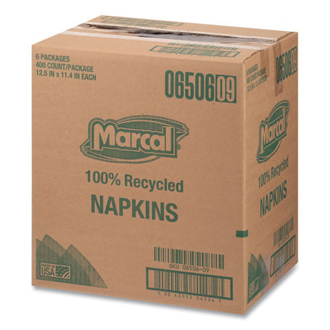 100% Recycled Lunch Napkins, 1-ply, 11.4 X 12.5, White, 400/pack