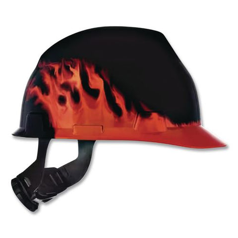 V-gard Hard Hats, Front Brim, Fas-trac Iii Ratchet Suspension, One Size Fits Most (6.5 To 8), Black Fire
