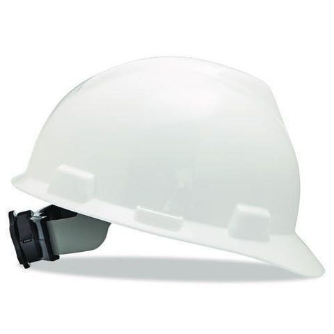 V-gard Hard Hat, Vented, Front Brim, Fas-trac Iii Ratchet Suspension, One Size Fits Most (6.5 To 8), White