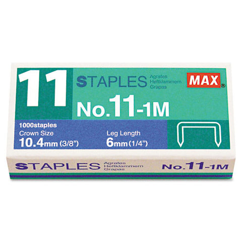 No. 11 Mini Staples, 0.25" Leg, 0.38" Crown, Steel, 1,000/box