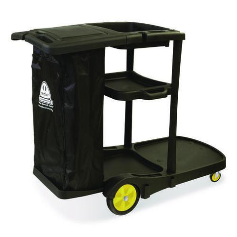 Premier Janitor Cart, 2 Shelves, Plastic, 18.25 X 44.5 X 38, Black