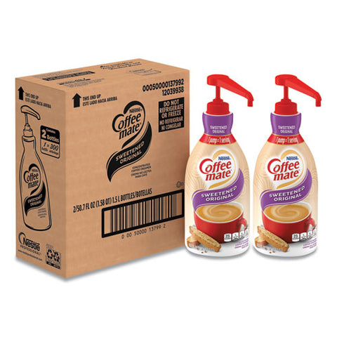 Liquid Coffee Creamer, Sweetened Original, 1.5 L Pump Bottle, 2/carton