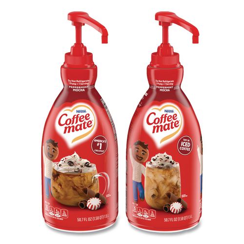 Liquid Creamer Pump Bottle, Peppermint Mocha, 1.5 L Pump Bottle, 2/carton