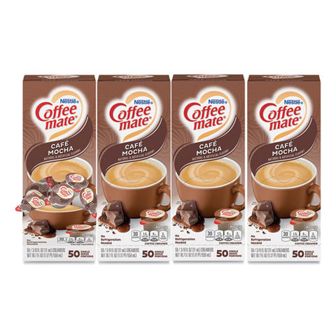 Liquid Coffee Creamer, Cafe Mocha, 0.38 Oz Mini Cups, 50/box, 4 Boxes/carton