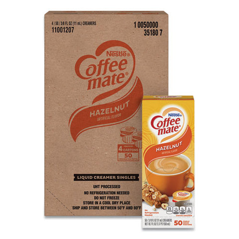 Liquid Coffee Creamer, Hazelnut, 0.38 Oz Mini Cups, 50/box, 4 Boxes/carton