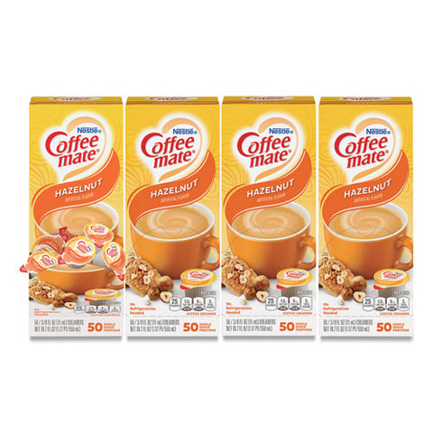 Liquid Coffee Creamer, Hazelnut, 0.38 Oz Mini Cups, 50/box, 4 Boxes/carton