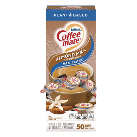 Plant-based Almond Milk Non-dairy Liquid Creamer Singles, Natural Vanilla, 0.38 Oz Mini Cups, 50/box