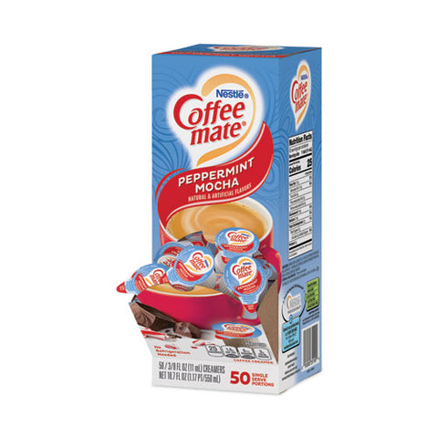 Liquid Coffee Creamer, Peppermint Mocha, 0.38 Oz Mini Cups, 50/box, 4 Boxes/carton