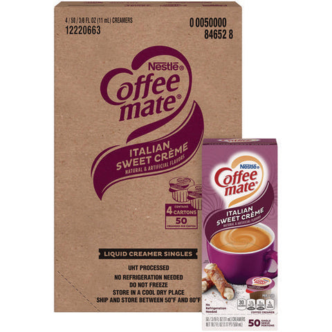 Liquid Coffee Creamer, Italian Sweet Creme, 0.38 Oz Mini Cups, 50/box, 4 Boxes/carton