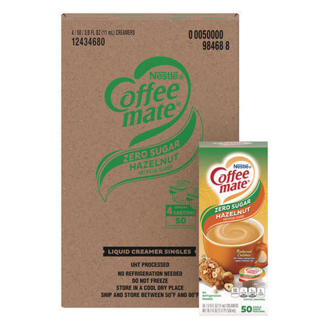 Liquid Coffee Creamer, Zero Sugar Hazelnut, 0.38 Oz Mini Cups, 50/box, 4 Boxes/carton