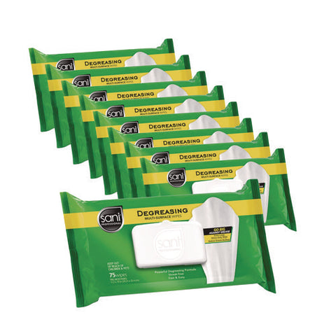 Degreasing Multi-surface Wipes, 1-ply, 11.5 X 10, 75, Floral Scent, White, Wipes/pack, 9 Packs/carton