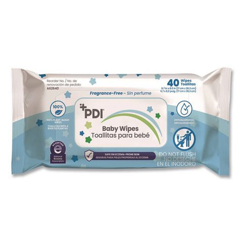 Baby Wipes, 1-ply, 6.7 X 8, Fragrance-free, White, 40/pack, 12 Packs/carton