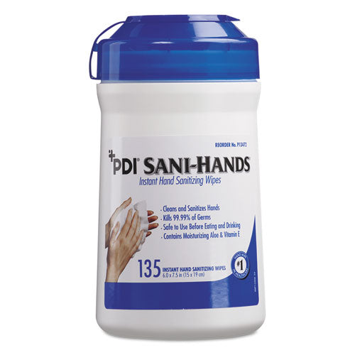 Sani-hands Alc Instant Hand Sanitizing Wipes, 1-ply, 7.5 X 6, White, 135/canister, 12 Canisters/carton