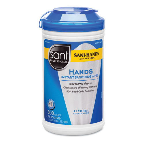 Hands Instant Sanitizing Wipes, 7.5 X 5, 300/canister, 6/carton