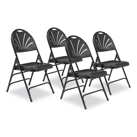 1100 Series Fan-back Tri-brace Dual Hinge Folding Chair, Supports Up To 500 Lb, 17.75" Seat Height, Black, 4/carton