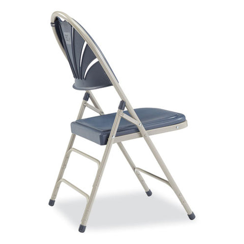 1100 Series Deluxe Fan-back Tri-brace Folding Chair, Supports Dark Blue Seat, Dark Blue Back, Gray Base, 4/carton