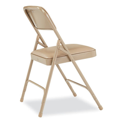 1200 Series Premium Vinyl Dual-hinge Folding Chair, Supports Up To 500 Lb, 17.75" Seat Height, French Beige, 4/carton