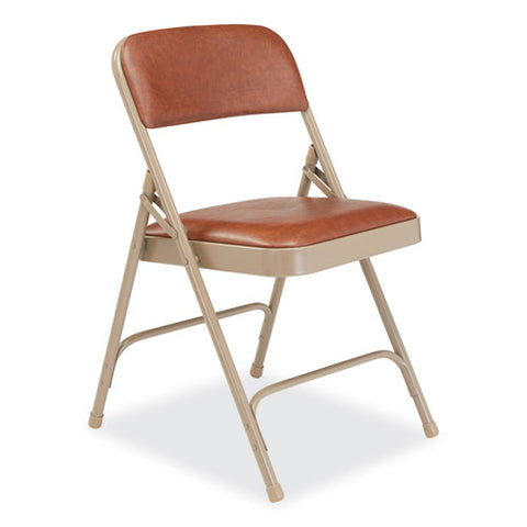 1200 Series Vinyl Dual-hinge Folding Chair, Supports Up To 500 Lb, Honey Brown Seat, Honey Brown Back, Beige Base, 4/carton