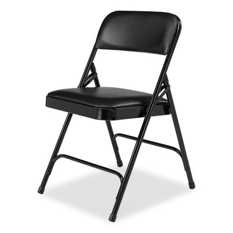 1200 Series Premium Vinyl Dual-hinge Folding Chair, Supports Up To 500 Lb, 17.75" Seat Height, Caviar Black, 4/carton