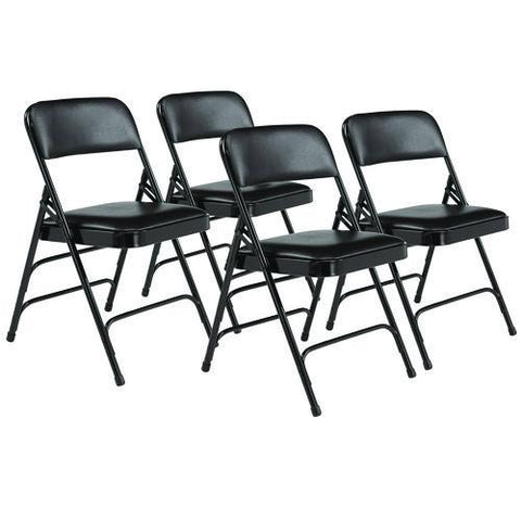 1300 Series Premium Vinyl Upholstered Triple Brace Double Hinge Folding Chair, Supports 500 Lb, Black Seat/back/base, 4/ct