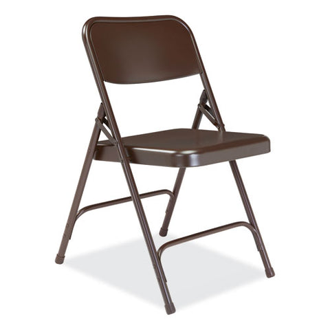 200 Series Premium All-steel Double Hinge Folding Chair, Supports Up To 500 Lb, 17.25" Seat Height, Brown, 4/carton